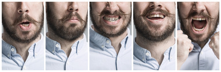 The set of young man's portraits with different emotionsの写真素材