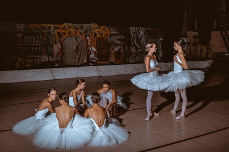 The seven ballerinas behind the scenes of the theaterの写真素材