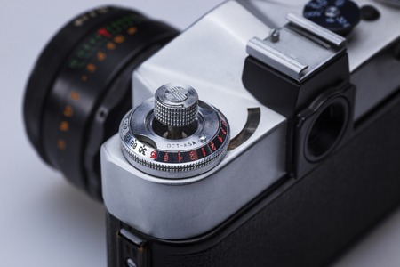 The macro view of old retro camera lens