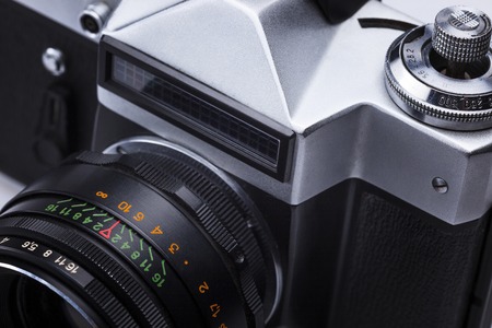 The macro view of old retro camera lens