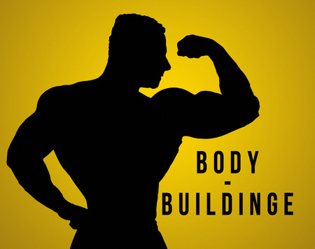 The silhouette of torso of male body builder on studio background.の写真素材