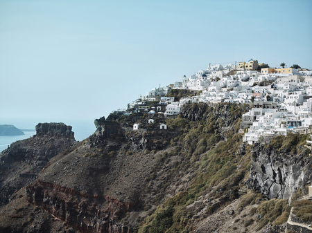 Landscape of Santorini Island, Fira, Cyclades, Greeceの写真素材