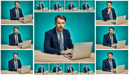 Sad Young Man Working On computer At Deskの写真素材