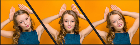 The face of playful happy teen girlの写真素材