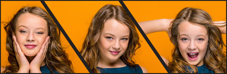 The face of playful happy teen girlの写真素材