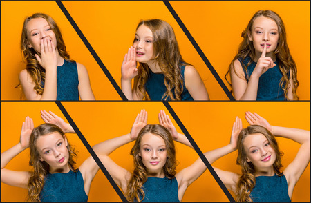 The face of playful happy teen girlの写真素材