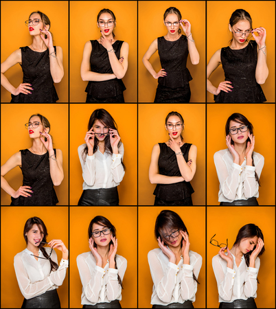 The young womans portrait with emotionsの写真素材