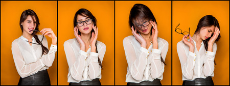 The young womans portrait with emotionsの写真素材