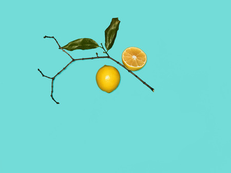 The fresh lemons on blue background