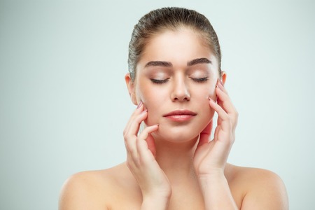 Beautiful Girl face. Perfect skinの写真素材