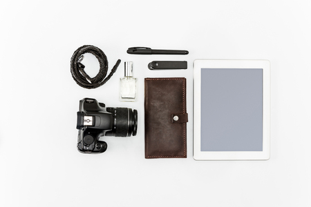 Still life of casual man. Modern male accessories and laptopの写真素材