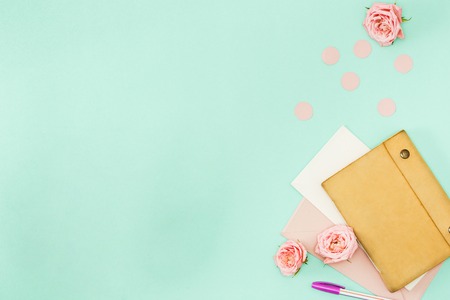 The female personal items on desktopの写真素材