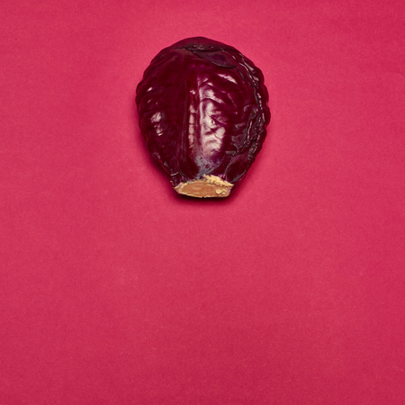 Red cabbage on a red backgroundの写真素材