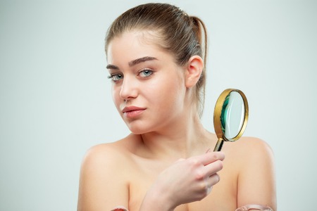 Beautiful Face of Young Woman with Clean Fresh Skinの写真素材