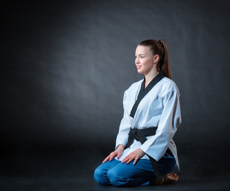 The karate girl with black beltの写真素材