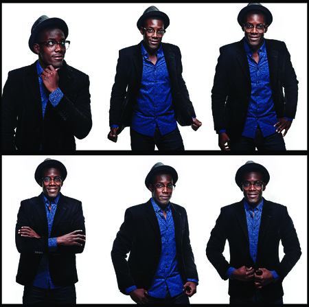 The collage from images of black man with happy expression