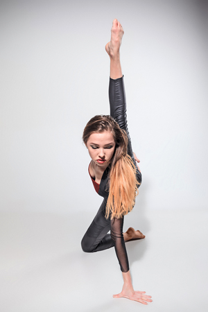 The woman dancing on grayの写真素材