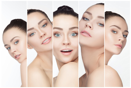 The collage of a beautiful woman with perfect clean skinの写真素材