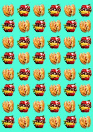 Healthy sandwich with fresh pepper, onion, salad lettuce.の写真素材