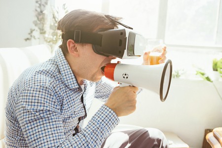 The man with glasses of virtual reality. Future technology concept.