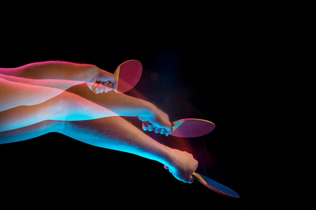 The table tennis player servingの写真素材