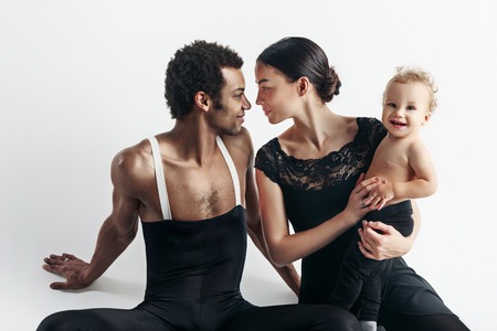 A happy family on white backgroundの写真素材