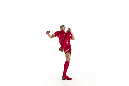 Professional football soccer player isolated on white backgroundの写真素材