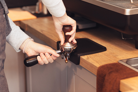 Barista, cafe, making coffee, preparation and service conceptの写真素材