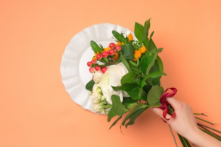 Tools and accessories florists need for making up a bouquetの写真素材