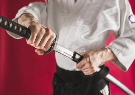 The young man are training Aikido at studioの写真素材