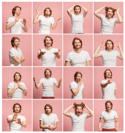 The collage of different human facial expressions, emotions and feelings.の写真素材