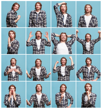 The collage of different human facial expressions, emotions and feelings.の写真素材
