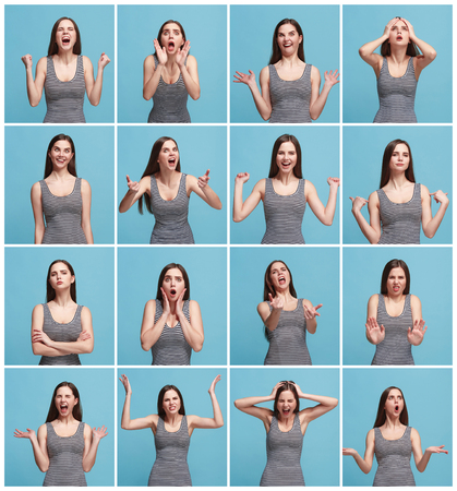 The collage of different human facial expressions, emotions and feelings.の写真素材