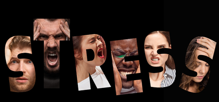 Word stress composed of anxious worried stressed faces of men and womenの写真素材