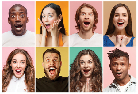 The collage of surprised peopleの写真素材