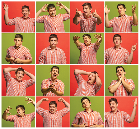 The collage of different human facial expressions, emotions and feelings.の写真素材
