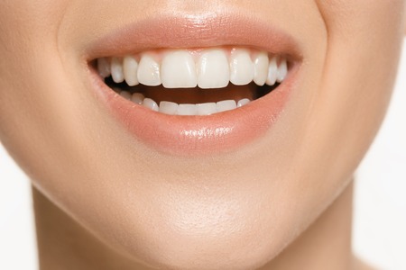 Beautiful and healthy woman smile, close-upの写真素材