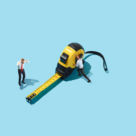 metal tape on the office tableの写真素材