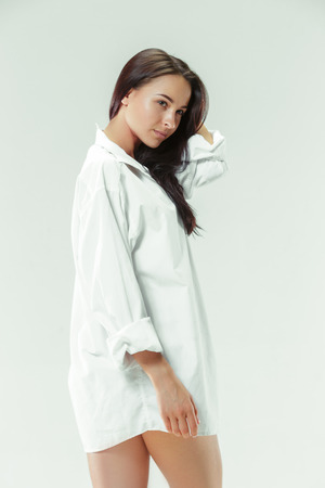 Portrait of beautiful dark-haired girlの写真素材