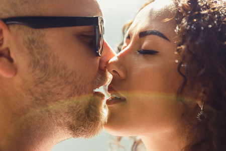 Beautiful young loving couple. Man and woman in love. Girl and boyfriend together.の写真素材