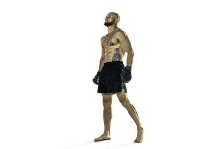 professional boxer boxing isolated on white studio backgroundの写真素材