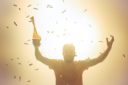 Nightlife and disco concept. Young man are dancing in club.の写真素材