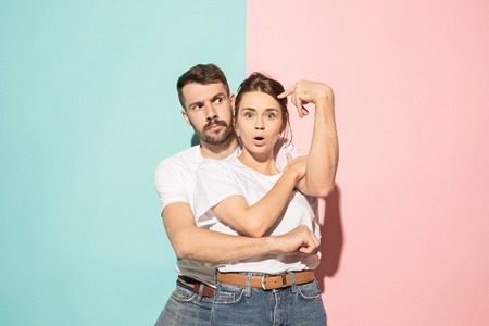 The squint eyed woman with weird expressionの写真素材