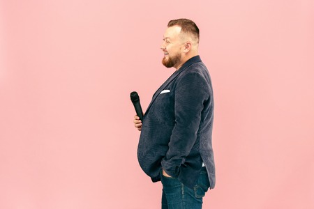 Young man with microphone