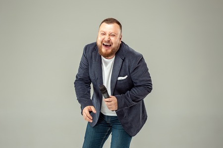 Young man with microphone