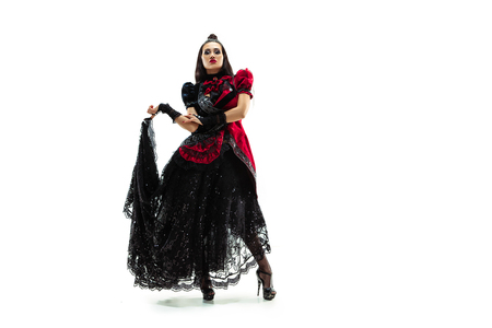 The young woman dressed in medieval style posing at studio as marquise. Fantasy, Antique, Renaissance conceptの写真素材