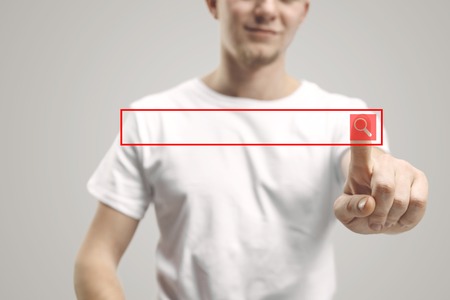 Businessman finger touching empty search bar, modern business background concept - can be used for...