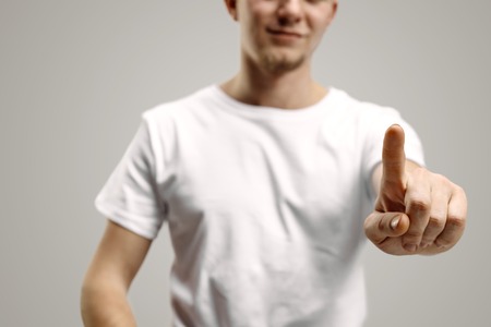 Businessman finger touching empty search bar, modern business background concept - can be used for...