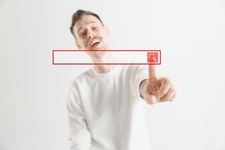 Businessman finger touching empty search bar, modern business background concept - can be used for insert text or pictures.の写真素材