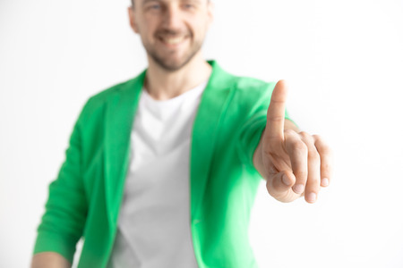 Businessman finger touching empty search bar, modern business background concept - can be used for insert text or pictures.の写真素材